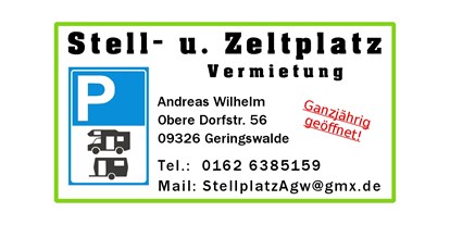 Reisemobilstellplatz - Hunde erlaubt: Hunde erlaubt - Mittweida - Campingplatz Geringswalde Stell- u. Zeltplatzvermietung Andreas Wilhelm