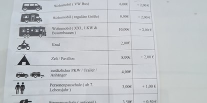 Reisemobilstellplatz - Entsorgung Toilettenkassette - Sachsen - Die aktuelle Preisliste - Stellplatz Ferien & Freizeitpark Geierswalde