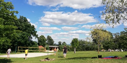 Reisemobilstellplatz - Hunde erlaubt: Hunde teilweise - Niederösterreich - gleich neben dem Waldbad ist auch ein Volleyballplatz und eine schöne Liegewiese. - Idyllisches Plätzchen im Weinviertel