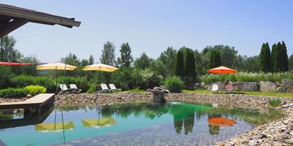 Reisemobilstellplatz - Umgebungsschwerpunkt: Berg - Neualbenreuth - Bio Schwimmteich mit holzbefeuerter Sauna (nur für Sie nutzbar mit Aufpreis) im Blockbohlenhaus - Birkholmhof