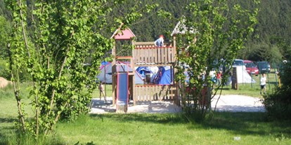 Reisemobilstellplatz - Hunde erlaubt: Hunde erlaubt - Erndtebrück - Kinderspielplatz auf große Panoramawiese - Campingplatz Hof Biggen