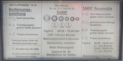 Reisemobilstellplatz - Entsorgung Toilettenkassette - Appenzell - Parkplatzbebühren - Parkplatz Paul-Grüninger-Station