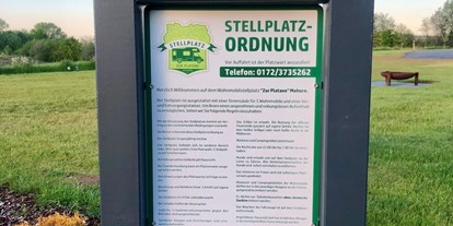 Reisemobilstellplatz - Grauwasserentsorgung - Roßwein - Unsere Stellplatzordnung - Zur Platane Mohorn 
