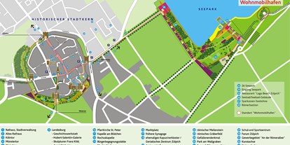 Reisemobilstellplatz - Art des Stellplatz: bei Museum - Deutschland - Übersichtskarte Wohnmobilhafen "Seepark" und Stadtkern Zülpich. - Wohnmobilhafen "Seepark Zülpich"