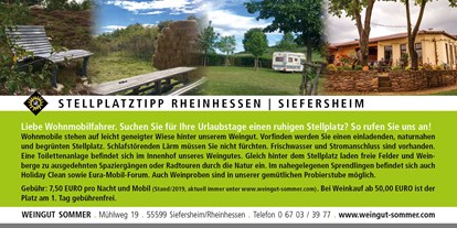 Reisemobilstellplatz - Hillesheim (Landkreis Mainz-Bingen) - Weingut Sommer BIO