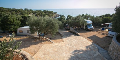 Motorhome parking space - Angelmöglichkeit - Croatia - Cascade baute Stellplätze mit viel Schatten von 100 Jahre alten Olivenbäumen mit Meerblick. - Kamp Kanić