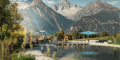 Reisemobilstellplatz - Grauwasserentsorgung - Schweiz - Seepark Augstbord mit Aussicht aufs Bietschhorn - Seepark Augstbord, Unterbäch