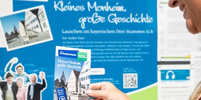 Reisemobilstellplatz - Heidenheim - "Kleines Monheim, große Geschichte" Lernen Sie Monheim kennen mit der kostenlosen Audio-Lauschtour - Stellplatz bei Infostelle Geopark Ries / Stadthalle Monheim