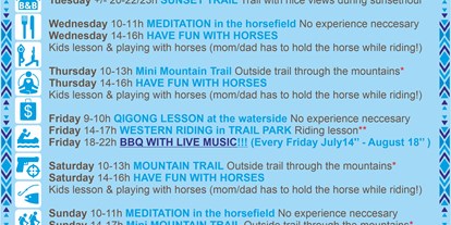 Reisemobilstellplatz - Byn - We have a nice Summer program for 2023.
And our famous BBQ evening with life music on Fridays from July 14 untill August 18 - Sun Dance Ranch