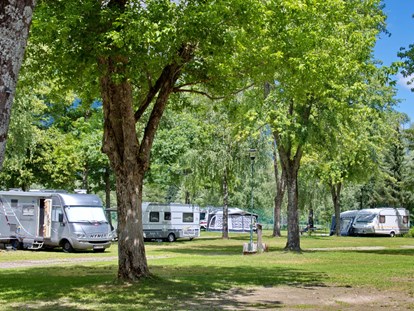 Motorhome parking space - Umgebungsschwerpunkt: am Land - 220 Stellplätze im Schatten, Halbschatten oder Sonne je nach Bedarf und Jahreszeit von 70m2 - 120m2. Wunderbare Aussicht auf die Berg in der Umgebung. - Camping am Waldbad