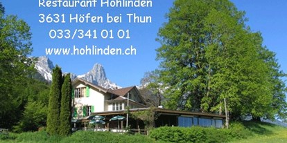 Reisemobilstellplatz - Umgebungsschwerpunkt: Fluss - Schweiz - Aussichtsrestaurant Hohlinden CH-3631 Höfen bei Thun