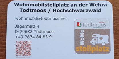 Motorhome parking space - WLAN: nur um die Rezeption vorhanden - Müllheim - Wohnmobilstellplatz an der Wehra / Todtmoos
