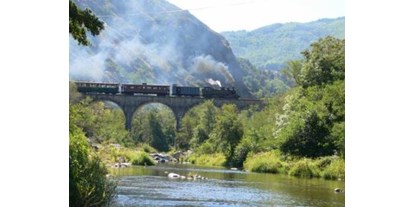 Reisemobilstellplatz - Wohnwagen erlaubt - Rhône-Alpes - der Ardèche-Zug auf dem Banchet-Viadukt - Camping Le Viaduc