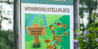 Reisemobilstellplatz - Art des Stellplatz: bei Freizeitpark - Preußisch Oldendorf - Tafel am Eingang - Wohnmobilstellplatz am Tierpark Ströhen
