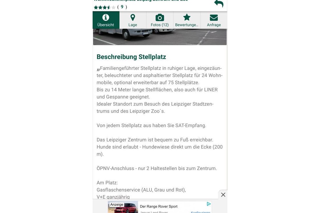 Wohnmobilstellplatz: Web site Beschreibung unrichtig  - Wohnmobilstellplatz Leipzig Zentrum und Zoo