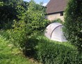 Wohnmobilstellplatz: Ein Zelt zwischen Sträuchern. - Naturhof Camping