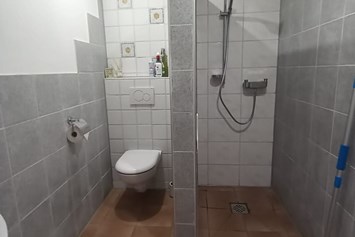 Wohnmobilstellplatz: Dusche/WC,  einfache Ausstattung  - Familienfreundlicher Stellplatz mit Panorama-Bergblick 