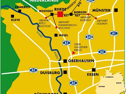 Reisemobilstellplatz - Umgebungsschwerpunkt: Stadt - Nordrhein-Westfalen - Anfahrt nach 46414 Rhede - Kirmesplatz