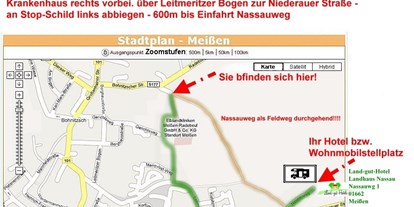 Reisemobilstellplatz - Dresden - Stadtplanausschnit mit Fahrroute zum Stellplatz - Am Hotel Landhaus Nassau