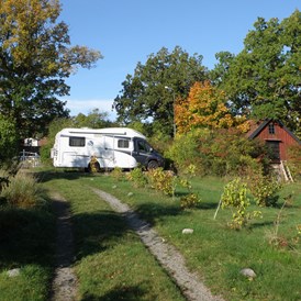Wohnmobilstellplatz: Einzelplatz für ein Wohnmobil auf naturschönem Grundstück mit eigenem Garten - Einzelner freistehender Wohnmobilplatz auf der Halbinsel Knösö (Schweden)