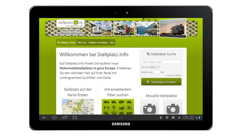 Jetzt Stellplatz bewerten und Samsung Galaxy Tab gewinnen - stellplatz.info