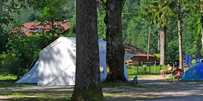 Parkeerplaats voor camper - Badestrand - Achensee - Stellplatz vor und im Alpen Caravan Park Achensee
