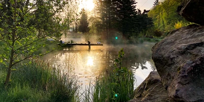 Place de parking pour camping-car - WLAN: teilweise vorhanden - Neusiß - Blick auf den Teich am Morgen - Gästehaus Stein