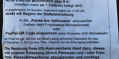 Reisemobilstellplatz - Frischwasserversorgung - Schkeuditz - Zettel am WOMO - Wohnmobilstellplatz Leipzig Zentrum und Zoo