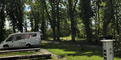 Reisemobilstellplatz - Art des Stellplatz: bei Sehenswürdigkeit - Deutschland - Blick auf kleinen Park mit altem Baumbestand§. - Wohnmobilhafen Brilon