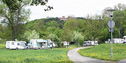 Motorhome parking space - Umgebungsschwerpunkt: See - Obermaßfeld-Grimmenthal - Blick auf die Salzburg - Reisemobilstellplatz "Am Kurpark" Bad Neustadt a. d. Saale