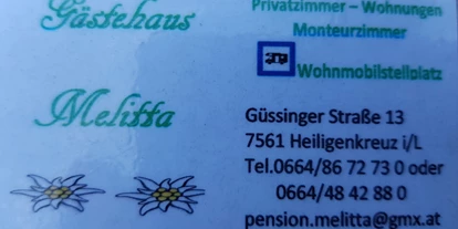 Reisemobilstellplatz - Wohnwagen erlaubt - Eltendorf - Gästehaus Melitta