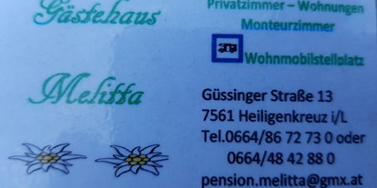 Motorhome parking space - Frischwasserversorgung - Heiligenkreuz im Lafnitztal - Gästehaus Melitta
