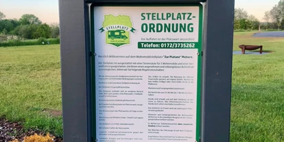 Plaza de aparcamiento para autocaravanas - Umgebungsschwerpunkt: am Land - Großhartmannsdorf (Landkreis Mittelsachsen) - Unsere Stellplatzordnung - Zur Platane Mohorn 