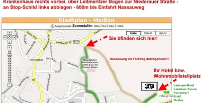 Plaza de aparcamiento para autocaravanas - Stromanschluss - Sajonia - Stadtplanausschnit mit Fahrroute zum Stellplatz - Am Hotel Landhaus Nassau