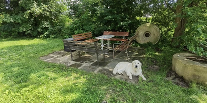 Reisemobilstellplatz - Hunde erlaubt: Hunde erlaubt - Oberlichtenau - Sitzecke - Wohnmobilstellplatz Hofemühle 6x12m Nr. 06