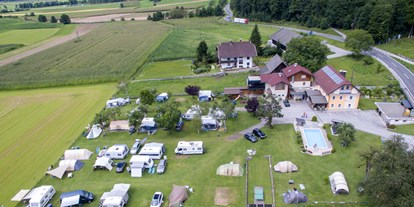 Reisemobilstellplatz - Umgebungsschwerpunkt: Stadt - Kärnten - Blick von Oben auf den Campingplatz - Camping Reiter