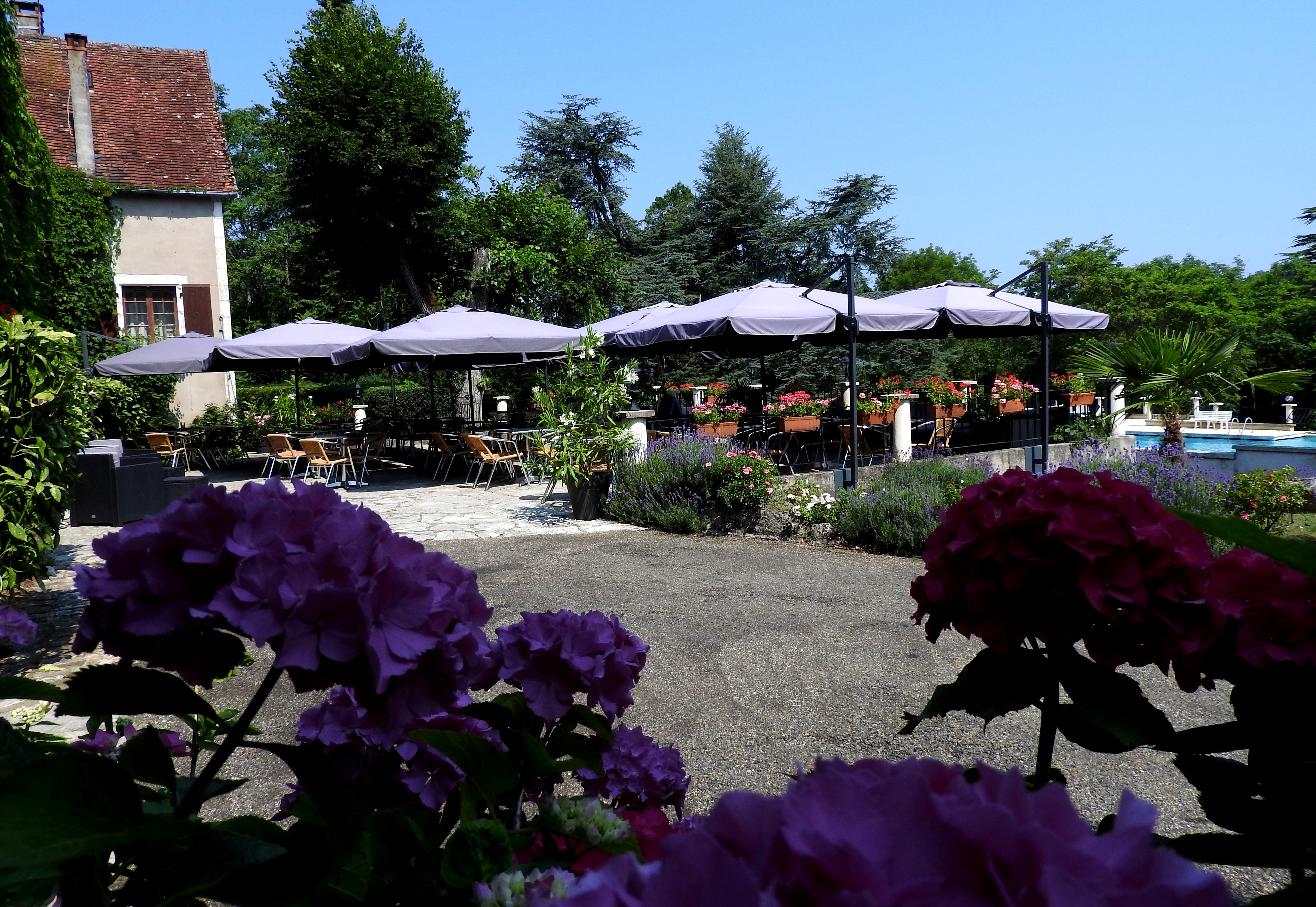 Wohnmobilstellplatz - Restaurant/bar terrace - Camping Château de Lacomté