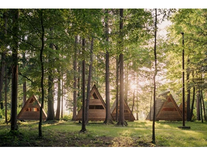 Reisemobilstellplatz - Grauwasserentsorgung - Prebold - Our wooden huts 'Forest bed' - Forest Camping Mozirje