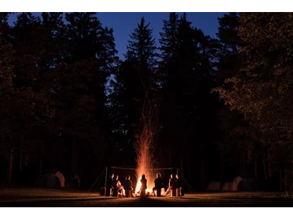 Reisemobilstellplatz - Art des Stellplatz: ausgewiesener Parkplatz - Luče - Our main meadow with rental equipped tents. - Forest Camping Mozirje