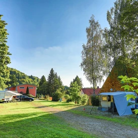 Wohnmobilstellplatz: Urlaubsplatz 1, zentral am Sanitärgebäude - Campingplatz Sippelmühle