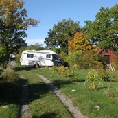 Wohnmobilstellplatz - Einzelplatz für ein Wohnmobil auf naturschönem Grundstück mit eigenem Garten - Einzelner freistehender Wohnmobilplatz auf der Halbinsel Knösö (Schweden)