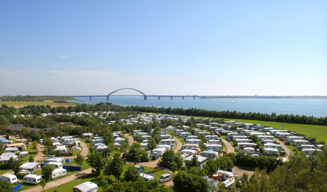 Wohnmobilstellplatz: Blick auf die Fehmarnsundbrücke - Stellplatz Camping Strukkamphuk