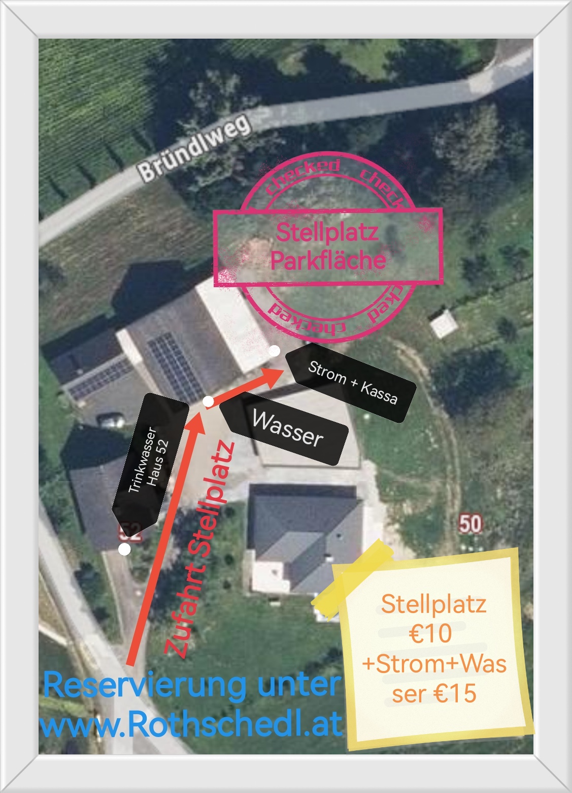 Wohnmobilstellplatz: Zufahrt über die Mellacher Straße - Parkplatz, Strom und Wasser laut Foto vorhanden!  - Stellplatz Ferienhaus Rothschedl.at - Infrastructure