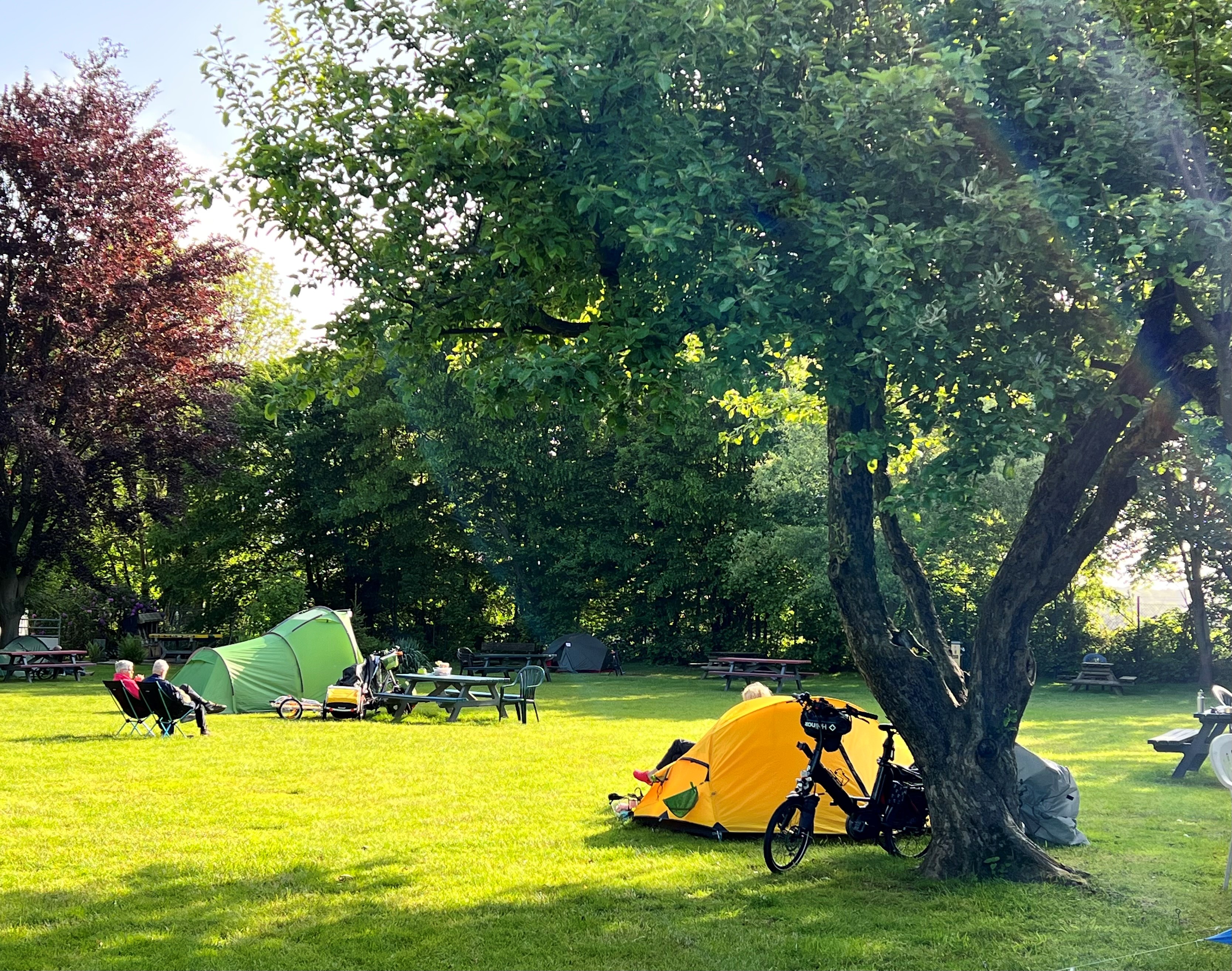 Wohnmobilstellplatz: unsere idylische Zeltwiese, wir nennen Sie auch unseren Wohlfühlgarten - Wohnmobilstellplätze am  Campingplatz Münster