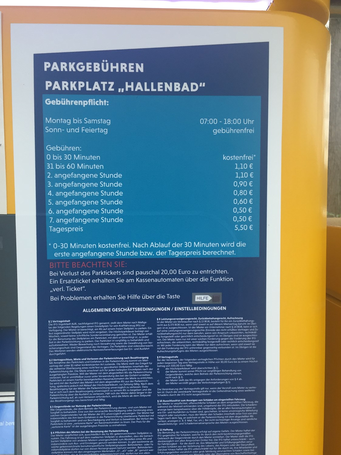 Wohnmobilstellplatz: Preisinformation - Stellplatz am Parkplatz des Hallenbades Ingolstadt