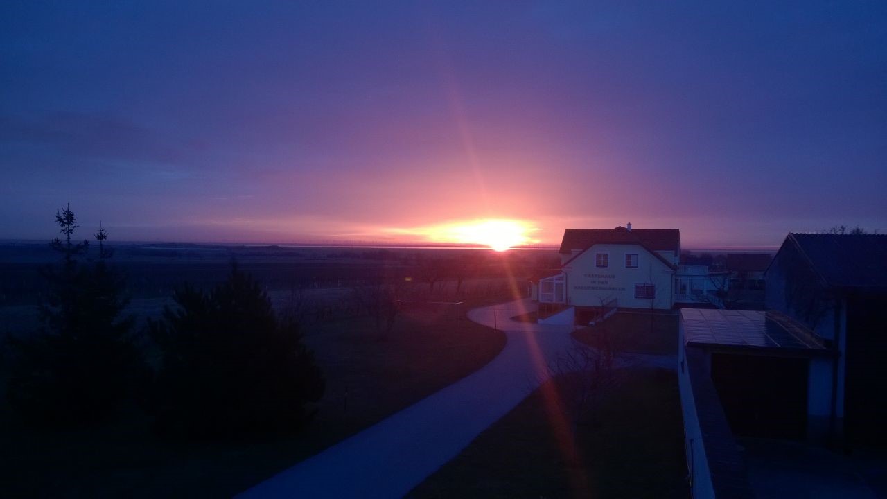 Place de parking pour camping-car - Rust (Rust) - Sonnenaufgang über dem Neusiedlersee - Stellplatz Kreuzweingärten