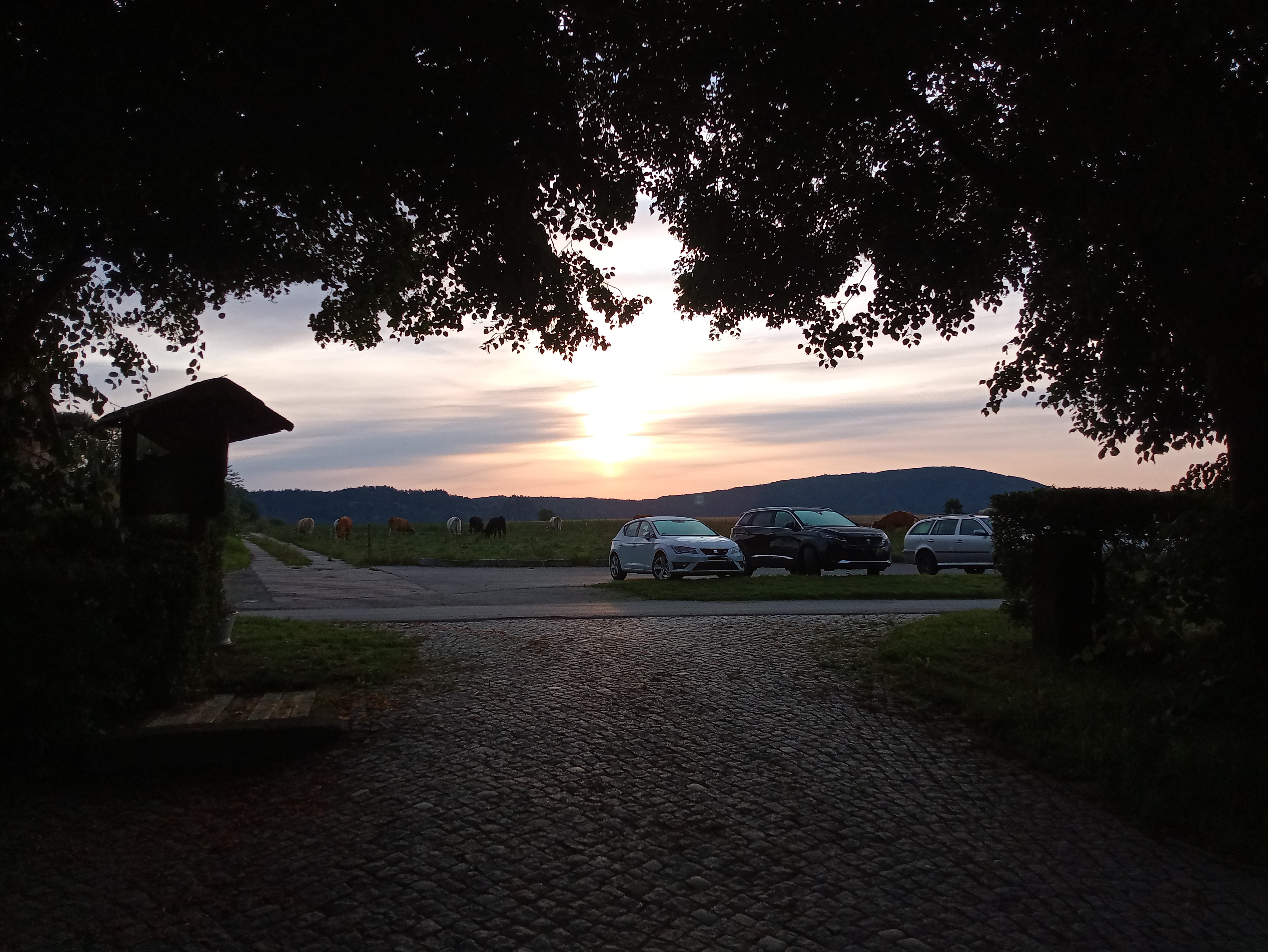 Wohnmobilstellplatz: Unser Hoftor mit Parkplatz kurz vor Sonnenaufgang. - Autark Stellplatz - Areal