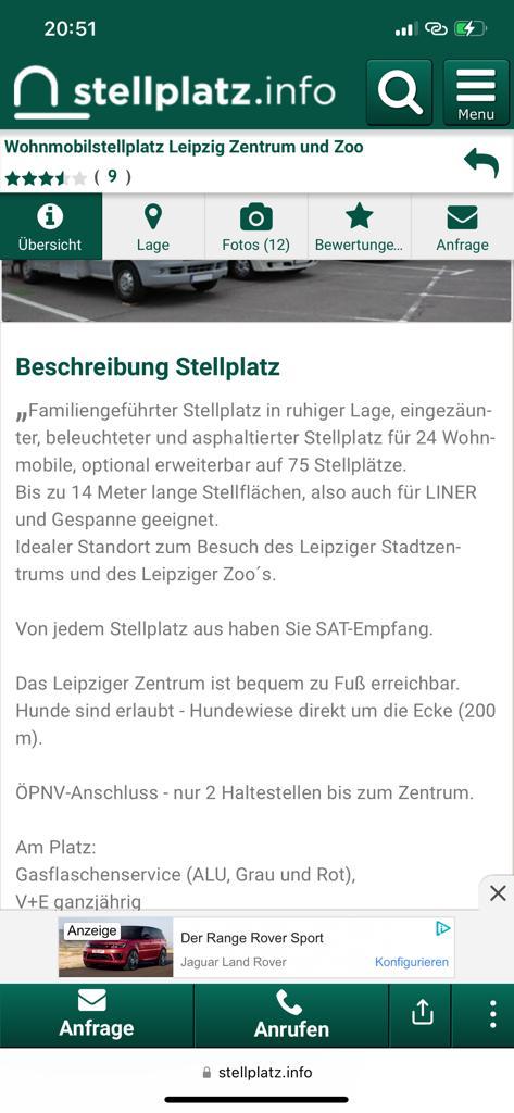 Wohnmobilstellplatz: Web site Beschreibung unrichtig  - Wohnmobilstellplatz Leipzig Zentrum und Zoo