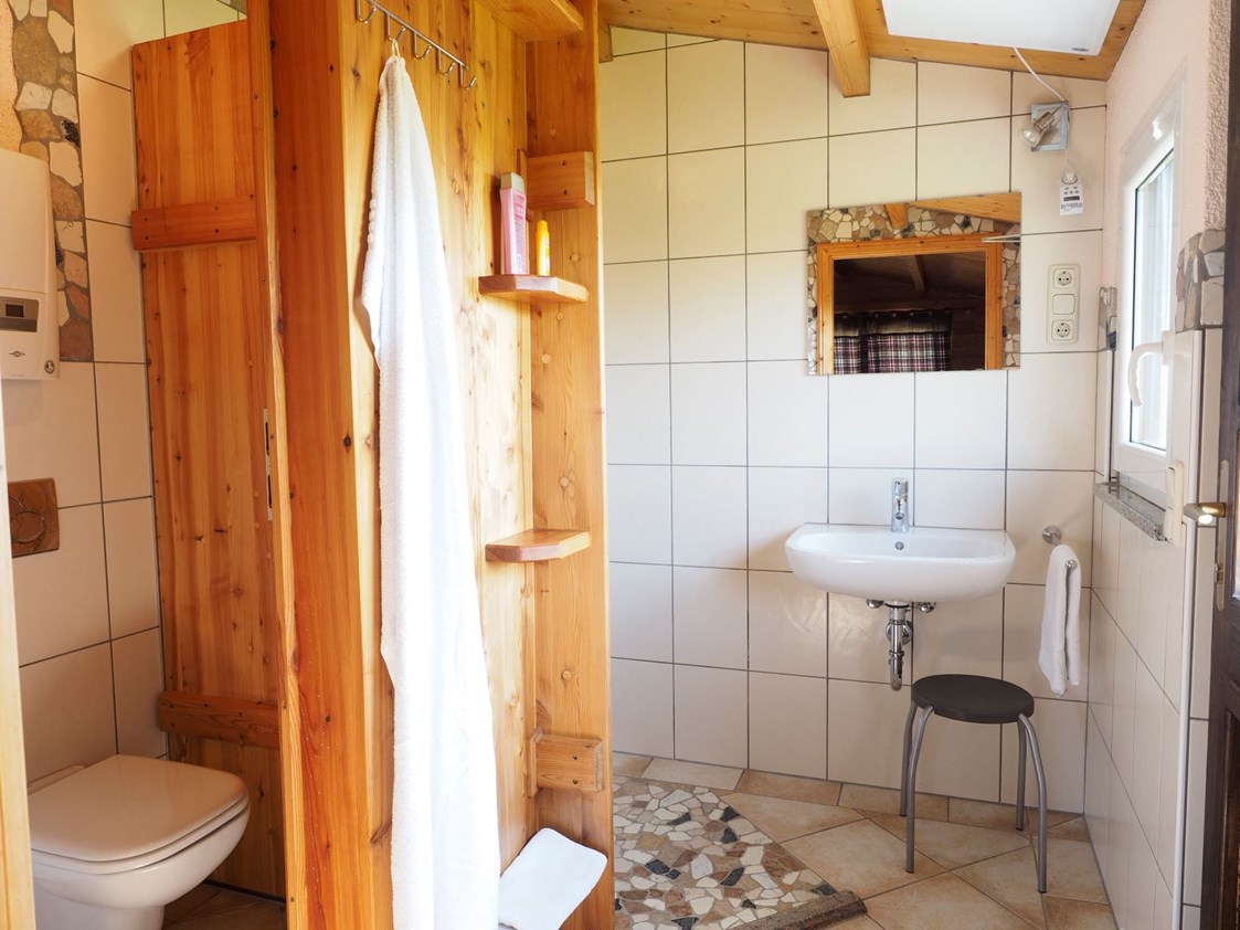 Wohnmobilstellplatz: WC, Urinal, Waschtisch und ebenerdige Dusche - Birkholmhof