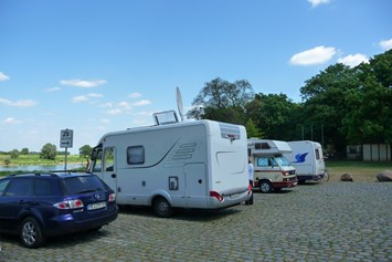 Wohnmobilstellplatz: Stellplatz mit Blick auf die Elbe Richtung Fähre/Stadtpark - Elbeparkplatz Riesa